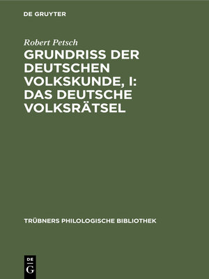 cover image of Grundriß der deutschen Volkskunde, I